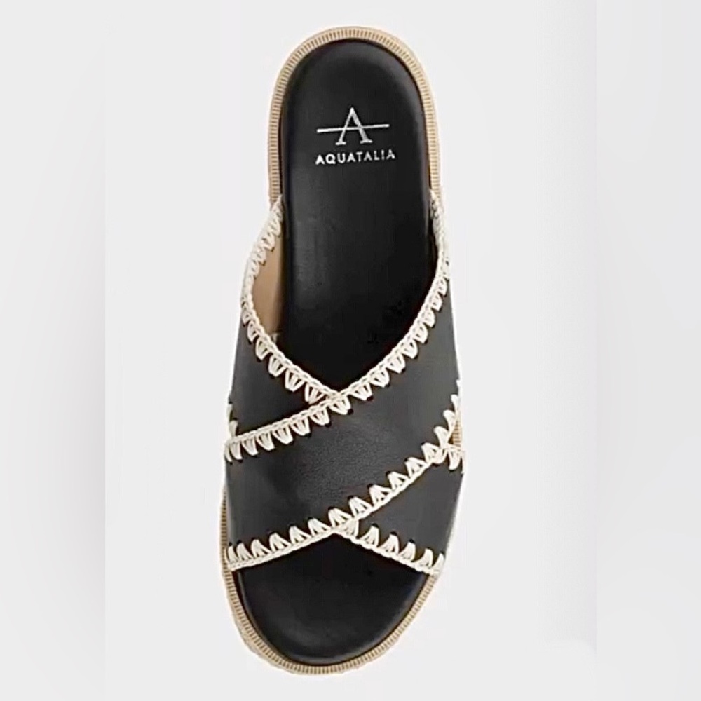 Aquatalia Sylvie Platform Espadrille Slides, Black, Size 8